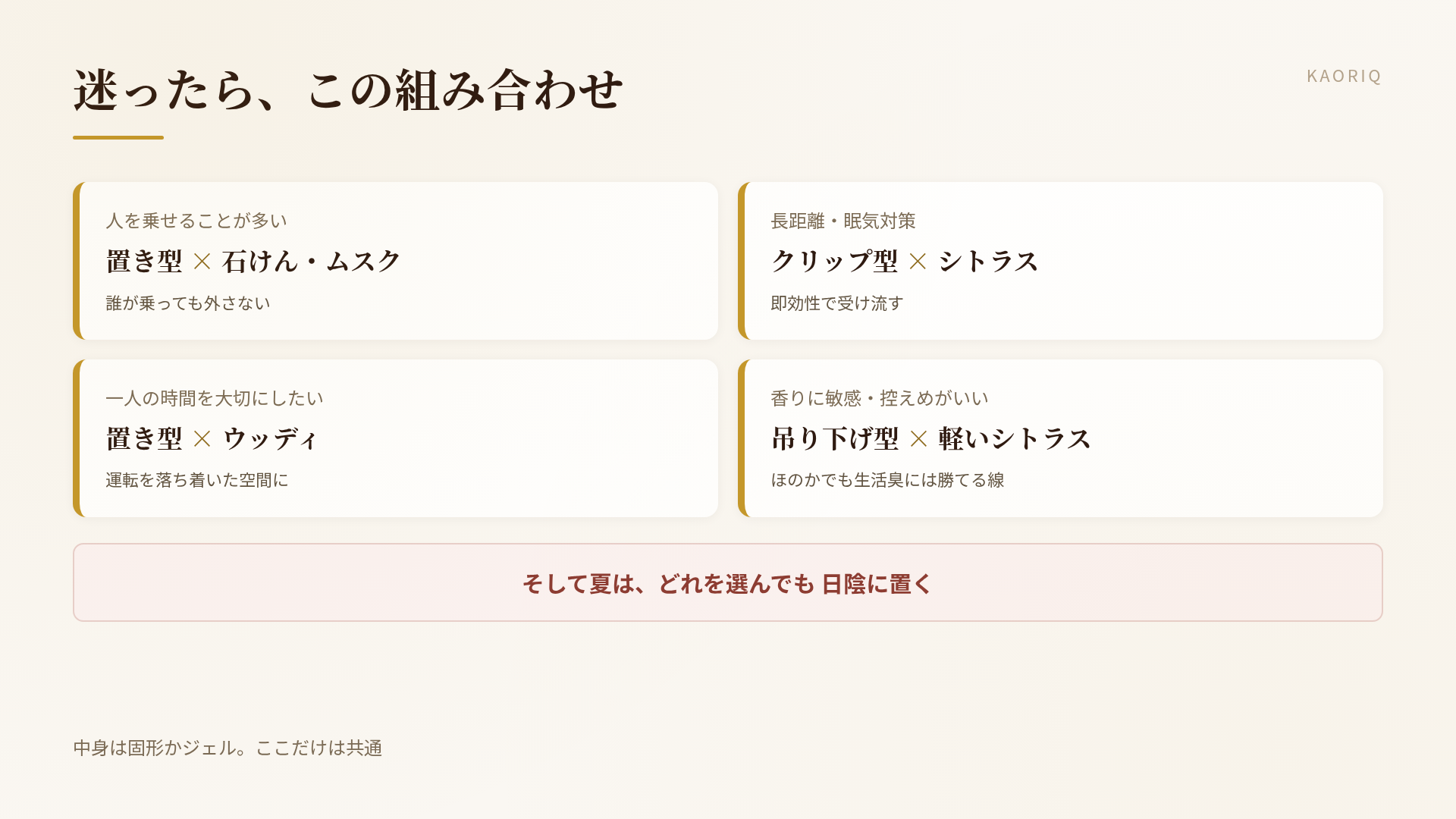 運転スタイル別の組み合わせ