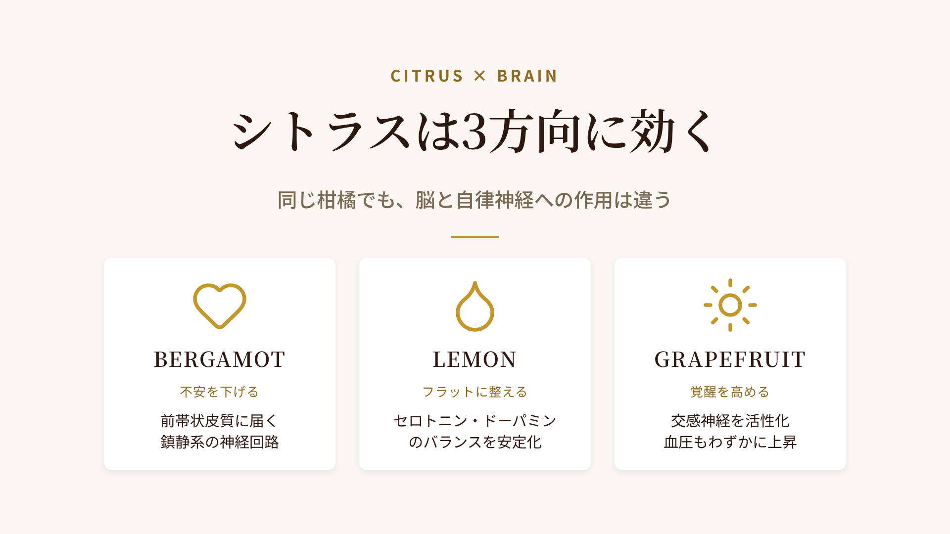 3種のシトラスと脳への効果の対比
