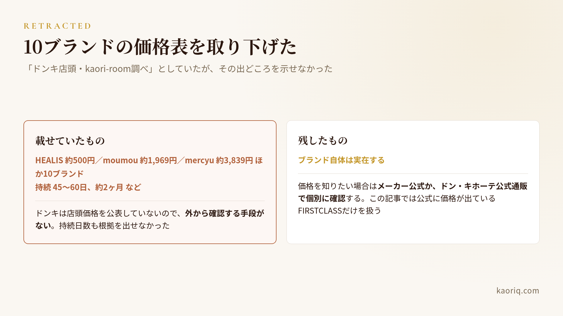 10ブランドの価格表を取り下げた理由