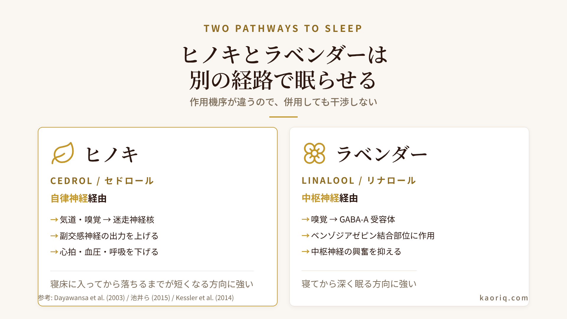 ヒノキとラベンダーの作用機序の違い