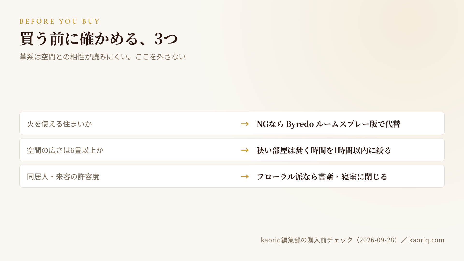 レザー系ルームフレグランス購入前の3チェック