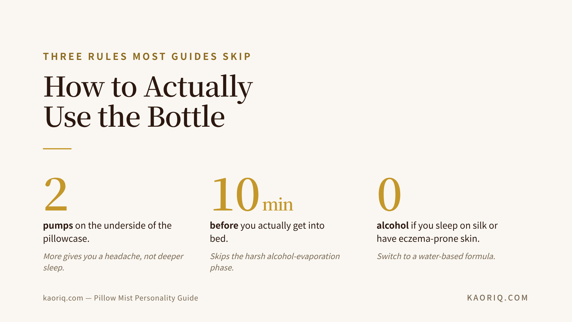 Three practical rules for using a pillow mist: 2 pumps, 10 minutes before bed, 0 alcohol if you sleep on silk