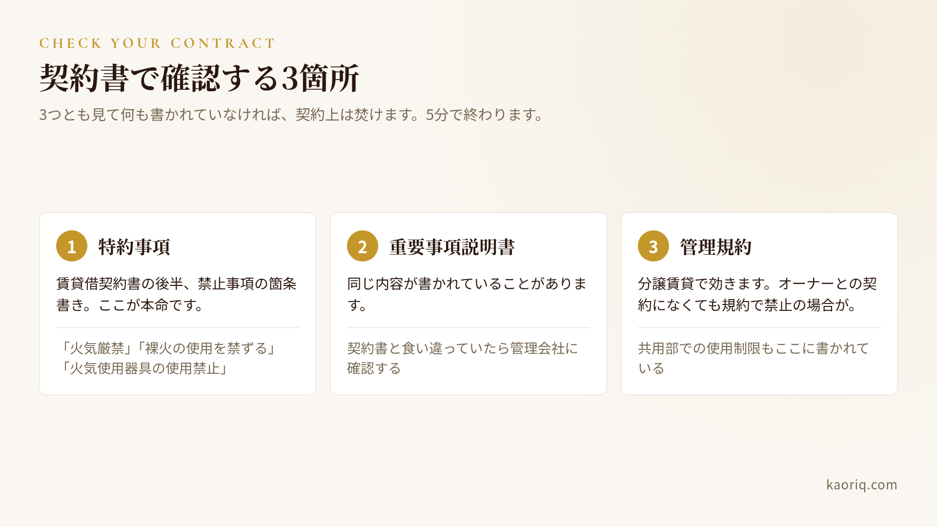 契約書で確認する3箇所：特約事項・重要事項説明書・管理規約