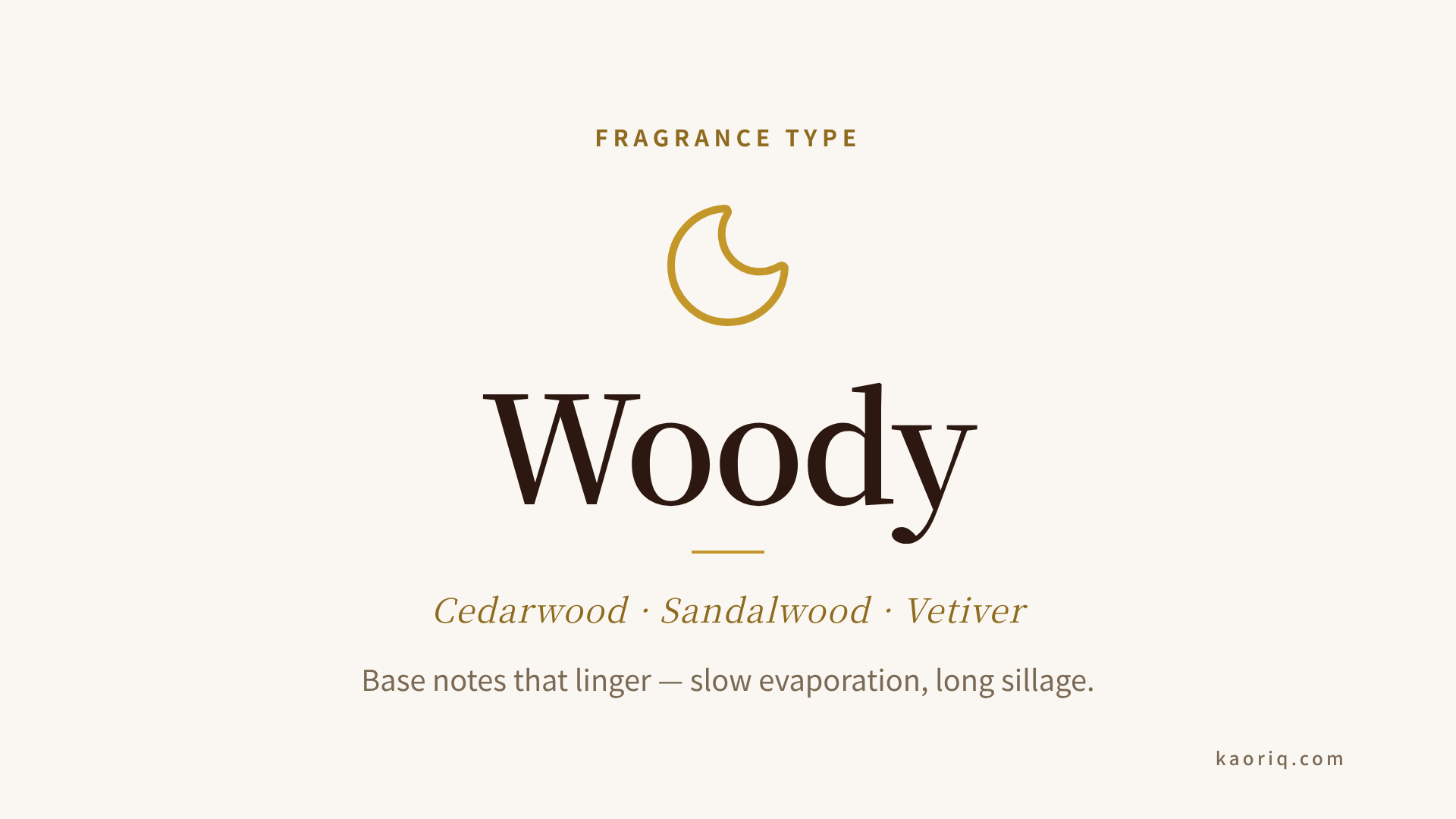 Woody fragrance type — example notes and olfactory behaviour